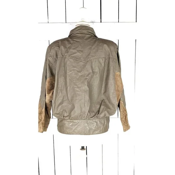 80s vintage beige brown suede and leather zipper bomber Dolman sleeve jacket
